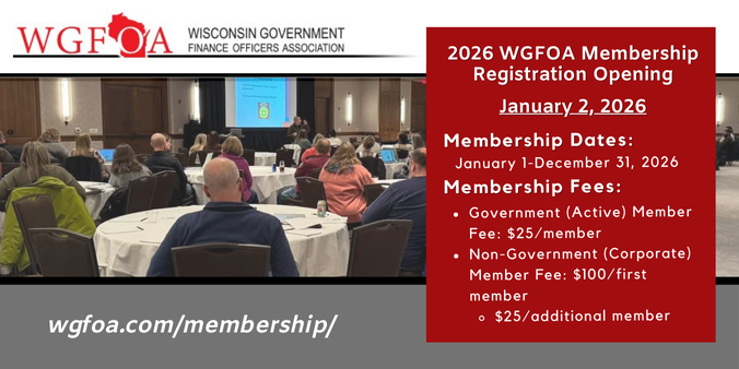WGFOA banner: 2026 membership opens Jan 2. Lists dates, fees, and wgfoa.com/membership. Conference photo in background.